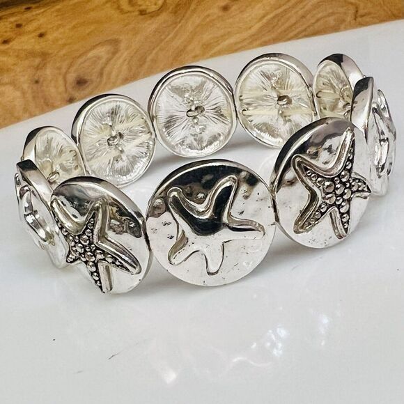 Vintage Silver STAR FISH Elastic Stretch Beach Summer Nautical Bracelet 1466 - Picture 3 of 7